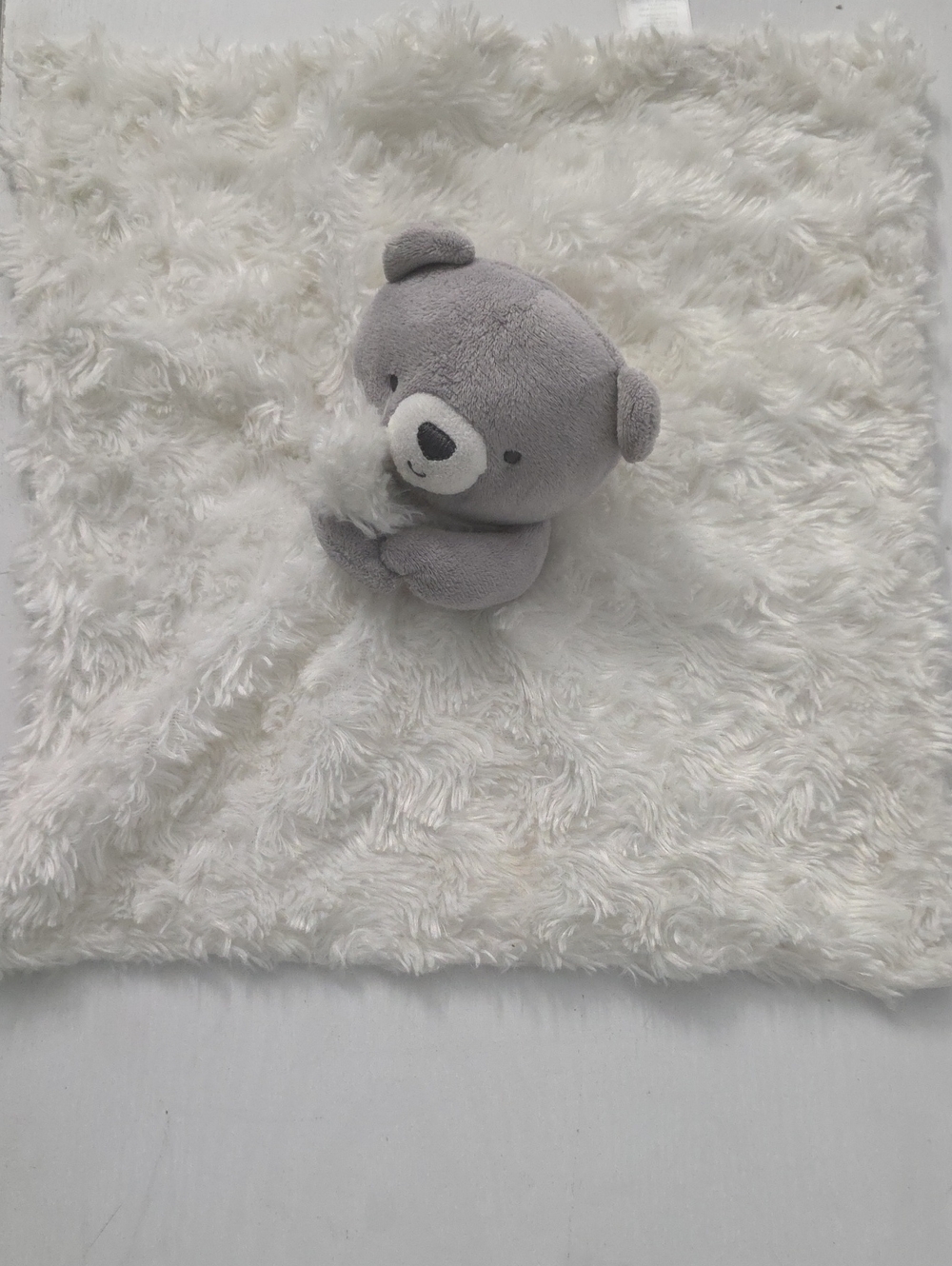 Cozy Grey Bear Plush Security Blanket with White Sherpa